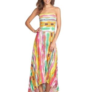 Felicity & Coco Pink Yellow Strapless Sundress Resort Wear back cut out sz small